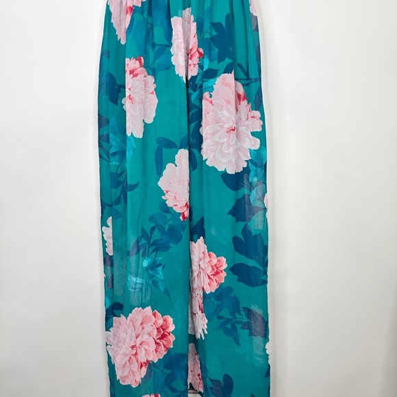Sweet Storm Green/Pink flower print lined to knee dress drawstring size Med - Picture 5 of 11